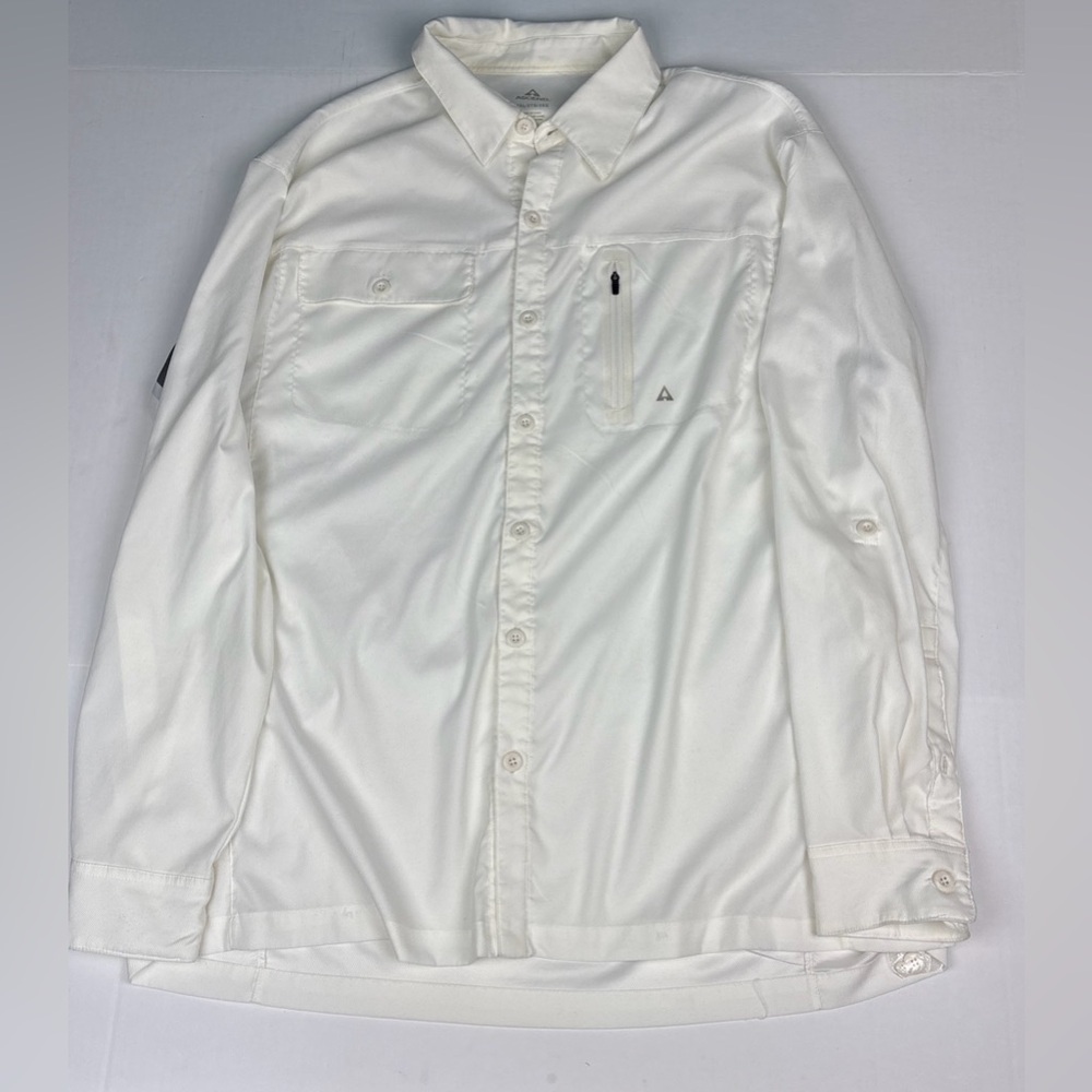Ascend Men 2XL Vented Fishing Shirt White Long Sleeve Button Up Poly Spandex